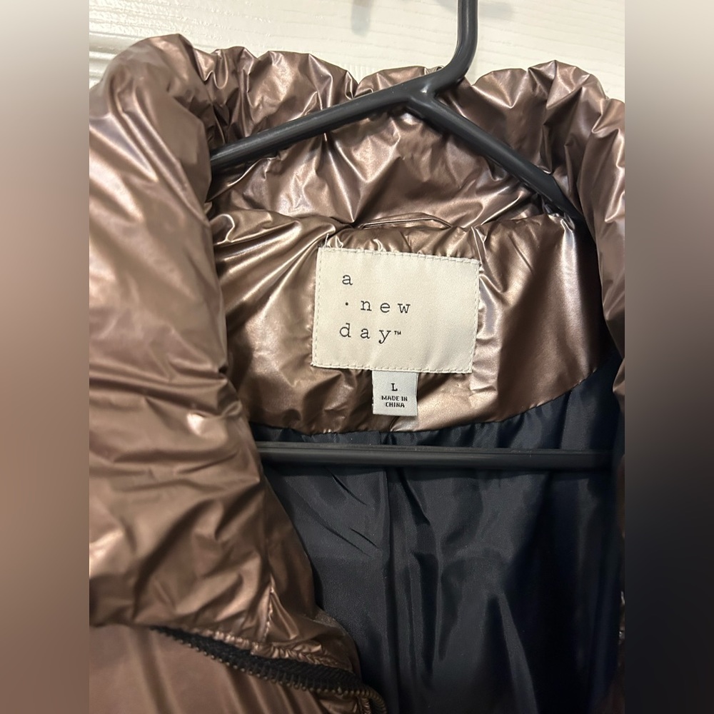 A New Day Womens Rose Gold Metallic Chrome Puffer Winter Jacket - Picture 5 of 7